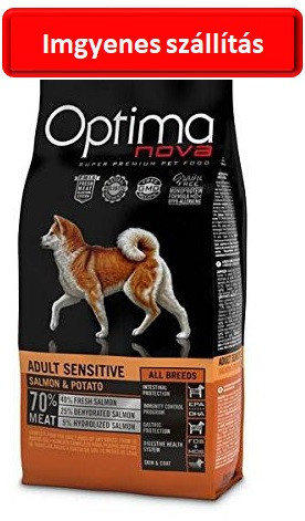 Visán Optimanova Dog Adult Sensitive Salmon&Potato kutyatáp 12 kg , Ingyenes szállítás