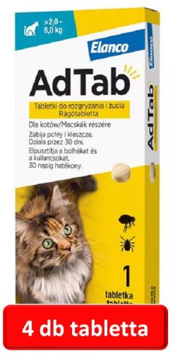 4db :  AdTab rágótabletta macskáknak 1db tabletta , ( 2-8kg. cicáknak )
