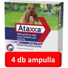   4db : Ataxxa 2000mg/400mg rácsepegtető oldat kutyára  25-40kg 1db ampulla , ( Macskára tilos rakni )