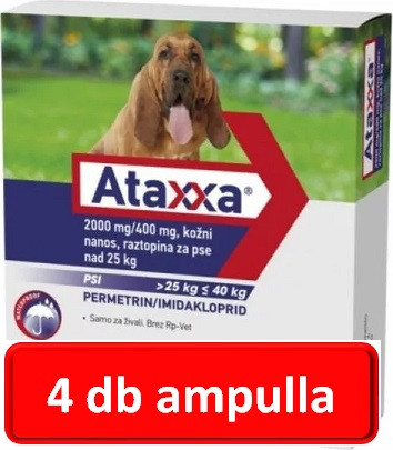 4db : Ataxxa 2000mg/400mg rácsepegtető oldat kutyára  25-40kg 1db ampulla , ( Macskára tilos rakni )