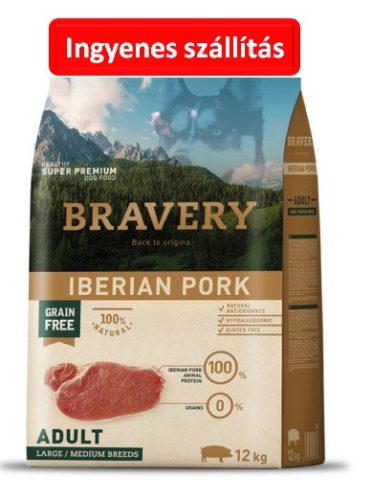 2db esetén: Bravery Iberian Pork Adult Large/Medium Breeds 12kg. Nem zipzáros a csomagolás .