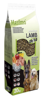 Maximo Lamb & Rice felnött kutyaeledel 20kg. Fehér zsákban .
