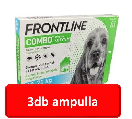 3csomagtól : Frontline Combo kutya M 10-20kg.  3db ampulla 
