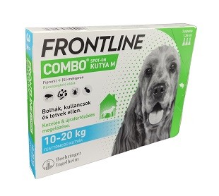 3ampullánként :  Frontline Combo kutya M 10-20kg.  1db ampulla , 3ampullánként kérhető