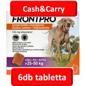   2doboz: FRONTPRO® rágótabletta kutyáknak (>25–50 kg) 136 mg; 3db tabletta , Termék szavatosság : 2028.03.30