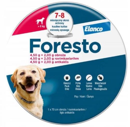 Foresto bolha és kullancs elleni nyakörv 8kg. felett  70 cm-es ( Kutya részére ) Termék szavatosság : 2028.01.28