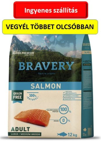 Bravery Salmon Adult Large/Medium Breeds 12 kg Hypoallergén , Maximum 3zsák vehető