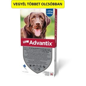   Advantix spot-on kutyákra (25-40kg kutyákra ) , 4db pipetta , illusztrációs fotó , macskákra tilos rakni .