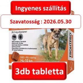   Black friday : FRONTPRO® rágótabletta kutyáknak (>4–10 kg) 28,3 mg; 3db tabletta , Termékszavatosság : 2026.05.30