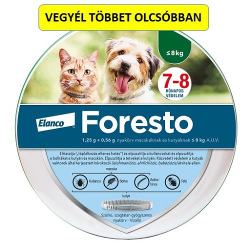 Foresto bolha és kullancs elleni nyakörv 8kg. alatt  38 cm-es ( Kutya macska részére ) Termék szavatosság : 2028.01.28