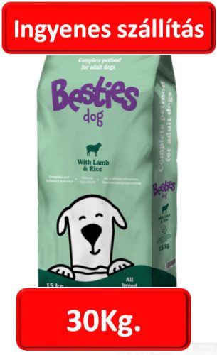 2 csomagtól : BESTIES DOG BÁRÁNY RIZZSEL SZÁRAZ KUTYATÁP (15+15=30kg.) ( olcsó , közepes minőség szerintünk )