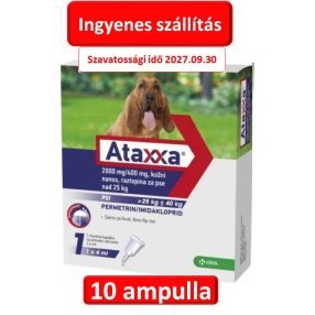   10 darab : Ataxxa rácsepegtető oldat 25-40kg kutyára 1db ampulla , ( Macskára tilos rakni ) , Termék szavatosság : 2027.09.30