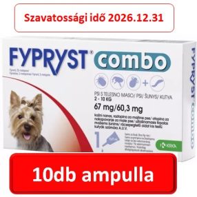   10db ampulla : Fypryst Combo spot on kutyáknak S 2-10kg között (67mg) 1 ampulla , Termék szavatosság : 2026.12.31