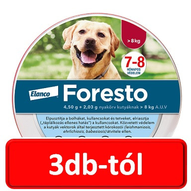 3db-tól : Foresto nyakörv 8kg. felett  70 cm-es ( Kutya részére ) Termék szavatosság : 2028.01.28