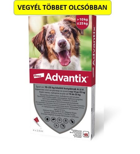 Advantix spot-on kutyákra (10-25kg ) , 4db pipetta , illusztrációs fotó , macskákra tilos rakni .