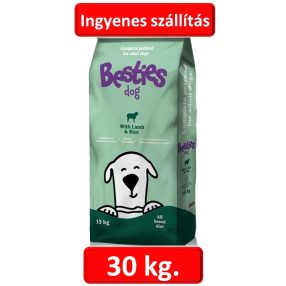   Besties Dog bárány rizzsel száraz kutyatáp 2db*15kg=30kg.  ( Szerintünk közepes minőség )