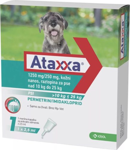 Ataxxa 1250mg/250mg rácsepegtető oldat kutyára 10-25kg 1db ampulla ( Macskára tilos rakni )