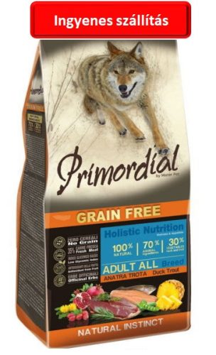 Primordial Grain Free Adult Kacsa és Pisztráng 12kg . Ingyenes szállítással