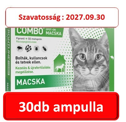 10doboz : Frontline Combo macska  3db ampulla. Szavatossági idő : 2027.09.30