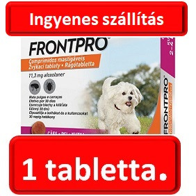 3 tablettánként : FRONTPRO® rágótabletta kutyáknak  (2–4 kg) 11,3 mg; (1db tabletta ) . A fotó illusztráció