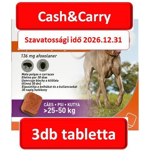   FRONTPRO® rágótabletta kutyáknak (>25–50 kg) 136 mg; 3db tabletta , Termék szavatosság : 2026.12.30