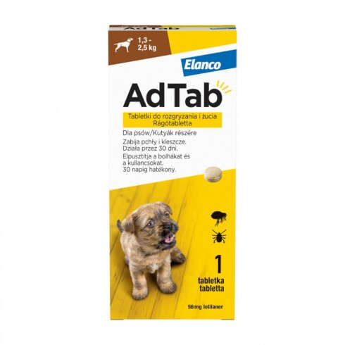 AdTab rágótabletta mini testű kutyáknak (1,3-2,5 kg), 56mg , 1db tabletta