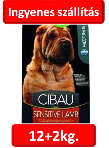 2db esetén : Cibau Sensitive Lamb Medium & Maxi 12+2=14kg.