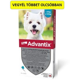   Advantix spot-on kutyákra (4-10kg ) , 4db pipetta , illusztrációs fotó , macskákra tilos rakni .
