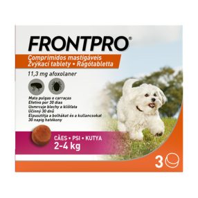    FRONTPRO® rágótabletta kutyáknak  (2–4 kg) 11,3 mg; (3db tabletta ) . Termékszavatosság : 2027.03.30