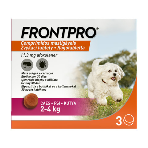  FRONTPRO® rágótabletta kutyáknak  (2–4 kg) 11,3 mg; (3db tabletta ) . Termékszavatosság : 2027.03.30