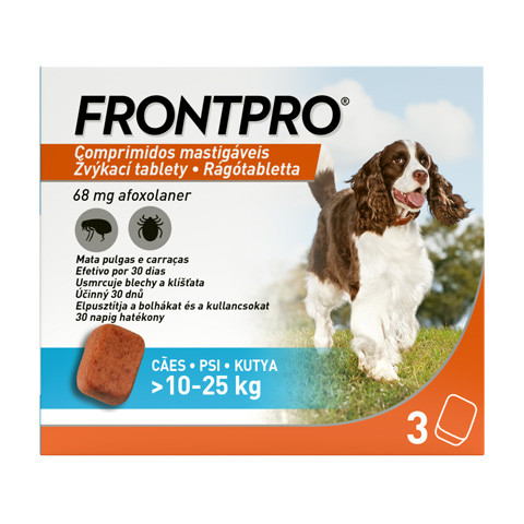  FRONTPRO® rágótabletta kutyáknak (>10–25 kg) 68 mg; 3db tabletta , Termék szavatosság : 2028.04.30