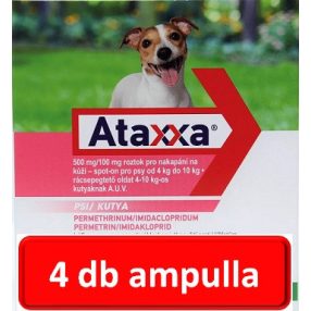   4db: Ataxxa 500mg/100mg rácsepegtető oldat kutyára 4-10 kg 1db ampulla ( Macskára tilos rakni )