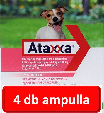 4db: Ataxxa 500mg/100mg rácsepegtető oldat kutyára 4-10 kg 1db ampulla ( Macskára tilos rakni )
