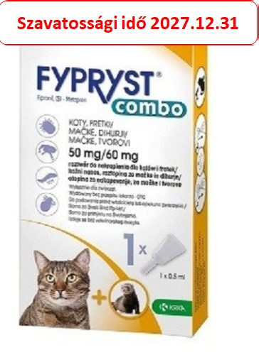  Fypryst Combo Spot-On macskák és vadászgörények számára külső élősködők ellen (0,5 ml) , Szavatossági idő : 2027.12.31