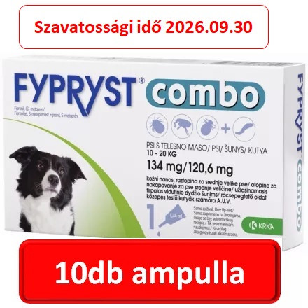 10db : Fypryst Combo spot on kutyáknak M 10-20kg között (134mg) 1 ampulla , Szavatosság : 2026.09.30