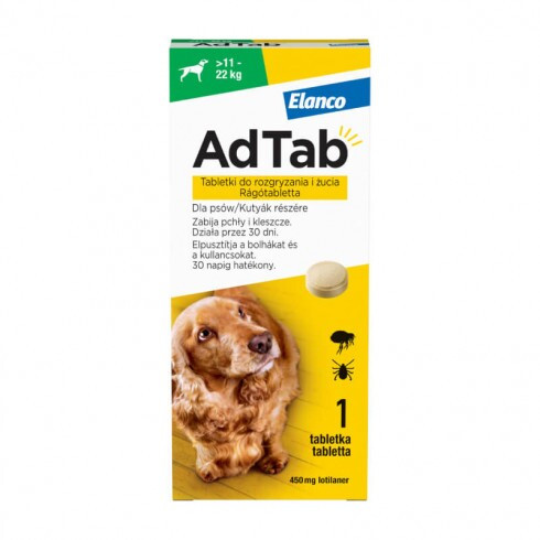 AdTab rágótabletta nagy testű kutyáknak (>11-22kg) 450mg , 1db tabletta