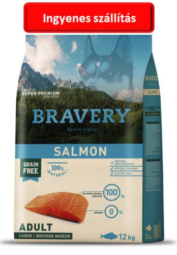 2db esetén : Bravery Salmon Adult Large/Medium Breeds 12 kg Hypoallergén