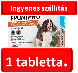 3 tablettánként : FRONTPRO® rágótabletta kutyáknak (>10–25 kg) 68 mg; 1db tabletta , a fotó illusztráció