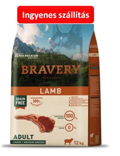 2db esetén : Bravery Dog Adult Medium/Large Grain Free Lamb 12kg , Ingyenes szállítással