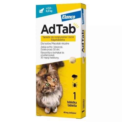 AdTab rágótabletta macskáknak 1db , ( 2-8kg. cicáknak ) , kullancs és bolha ellen