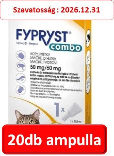 20db-os : Fypryst Combo Spot-On macskák és vadászgörények számára külső élősködők ellen (0,5 ml) ,  ( Fipromax helyett )