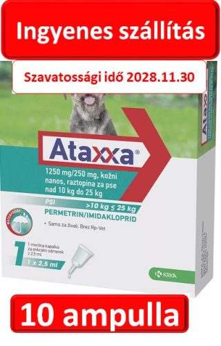 10 darab : Ataxxa rácsepegtető oldat 10-25kg kutyákra 1db ampulla ( Macskára tilos rakni )