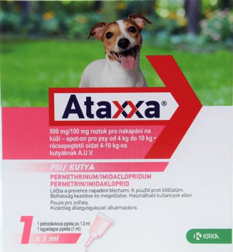 Ataxxa 500mg/100mg rácsepegtető oldat kutyára 4-10 kg 1db ampulla ( Macskára tilos rakni )