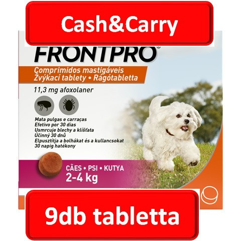 3doboz : FRONTPRO® rágótabletta kutyáknak  (2–4 kg) 11,3 mg; (3db tabletta ) . Termékszavatosság : 2027.03.30